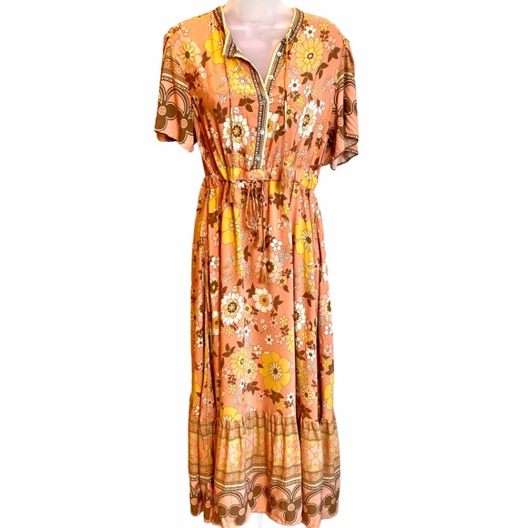 Boheme 60s Vibe Mustard Prairie Dress - Picture 2 of 9
